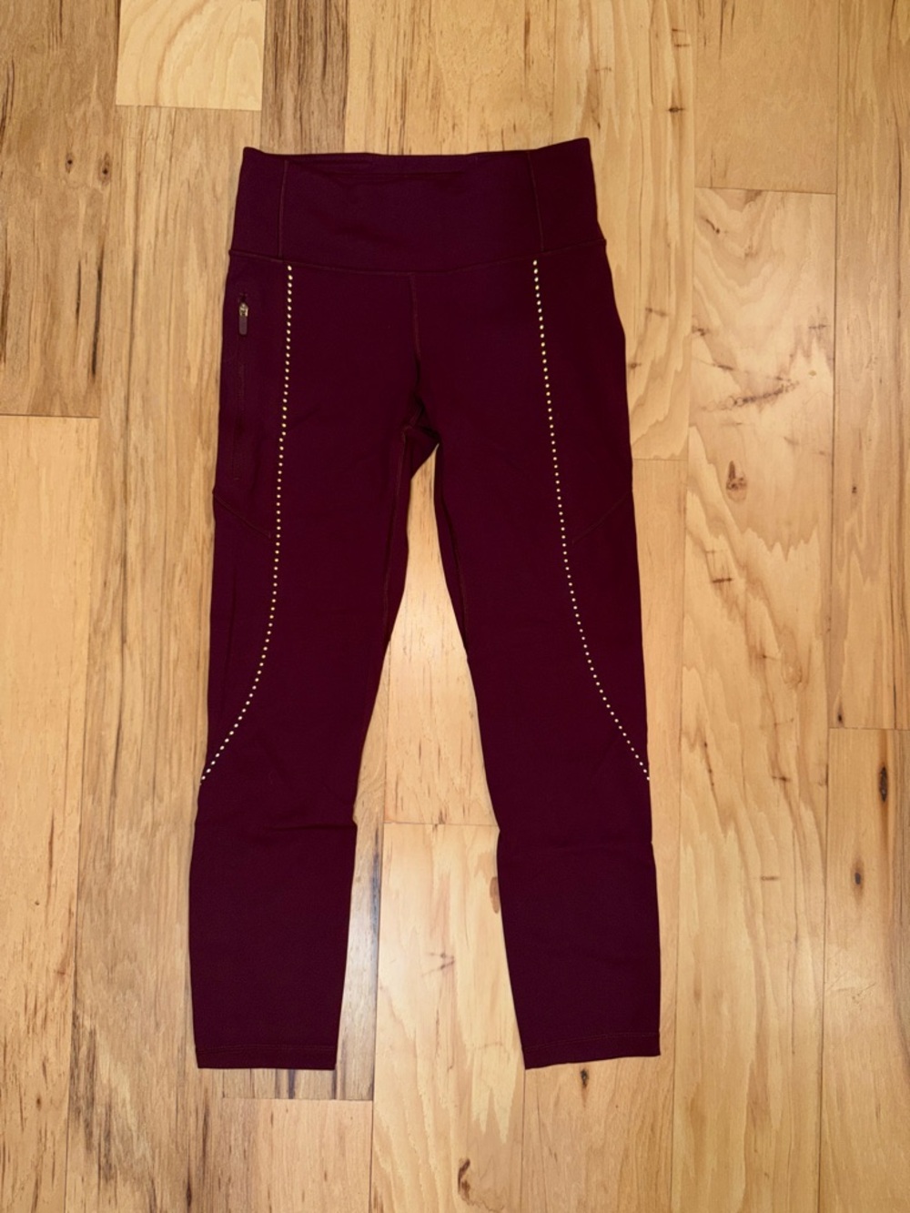 Lululemon Burgundy cropped Leggings with Reflective Trim